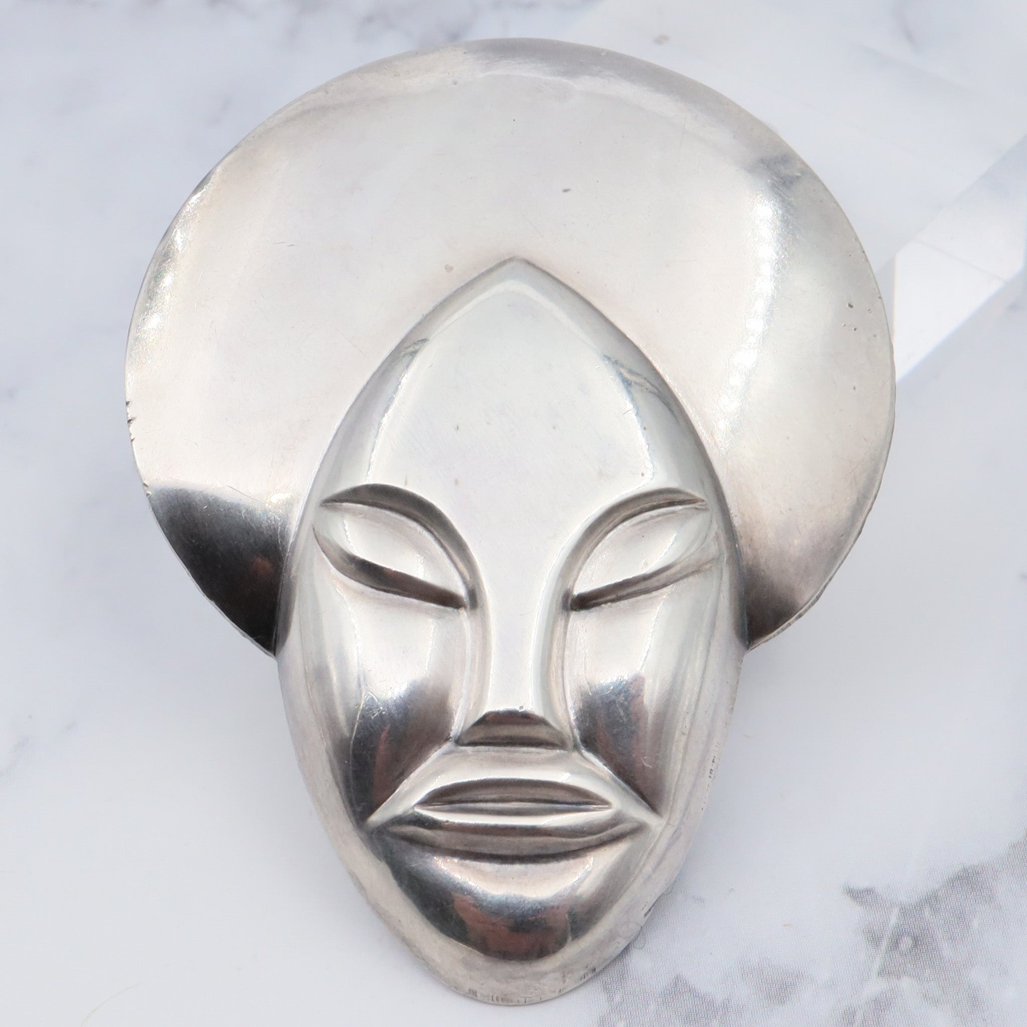 Vintage sterling face brooch